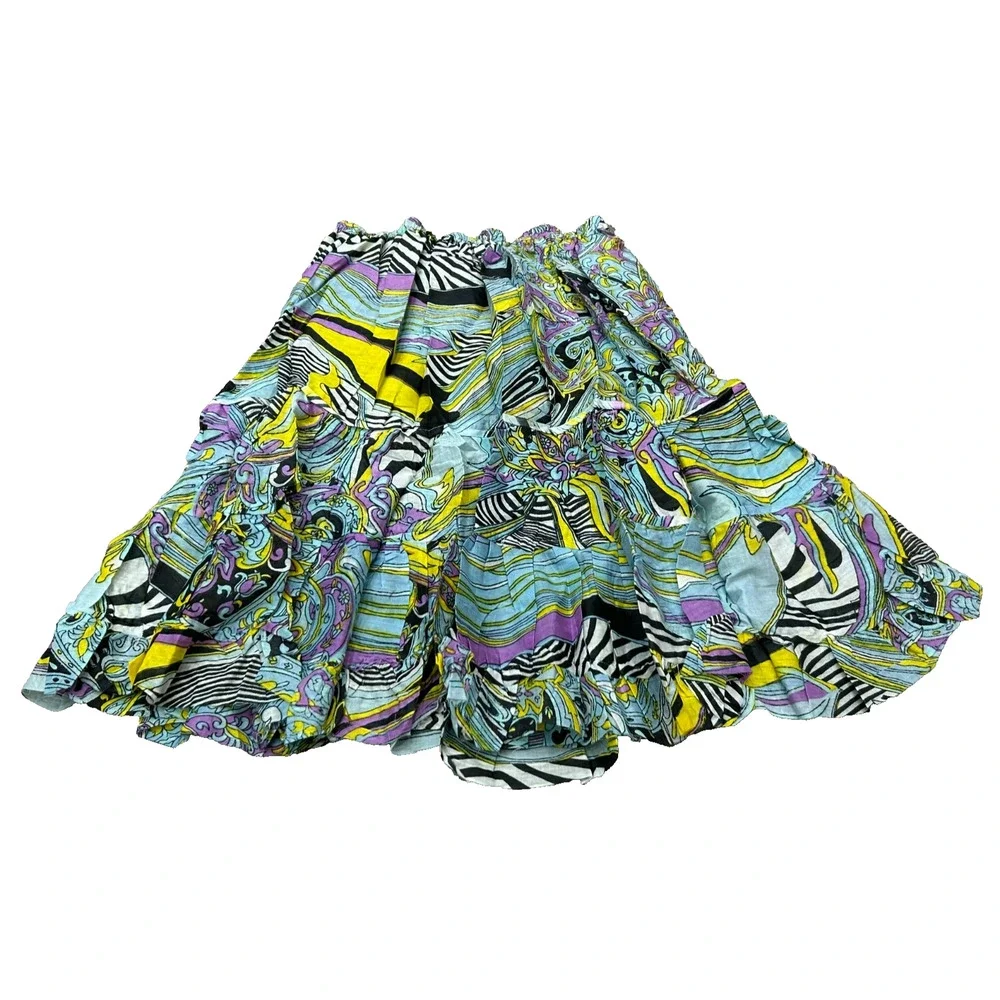 Raj Womens Multicolor Printed Elastic Waist Tiered Midi Skirt‎ Boho One Size NWT